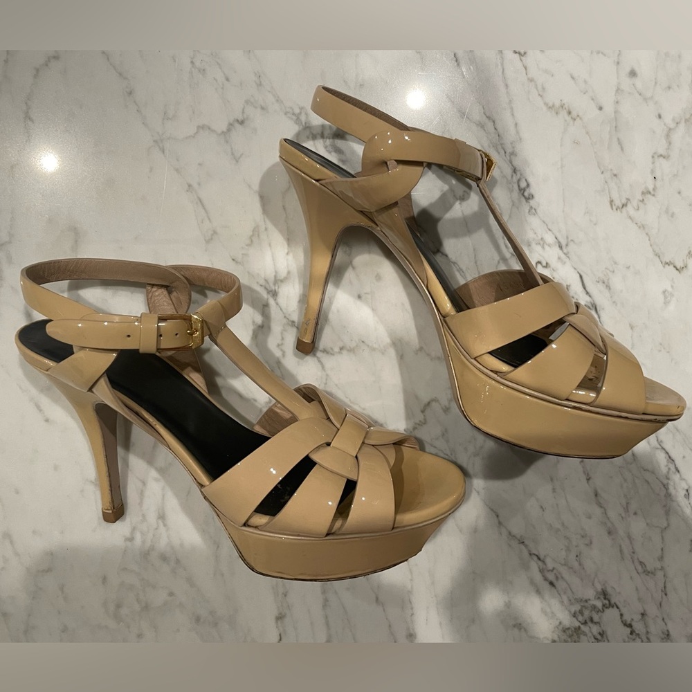 Saint Laurent 75MM patent leather Platform Sandals Size 5